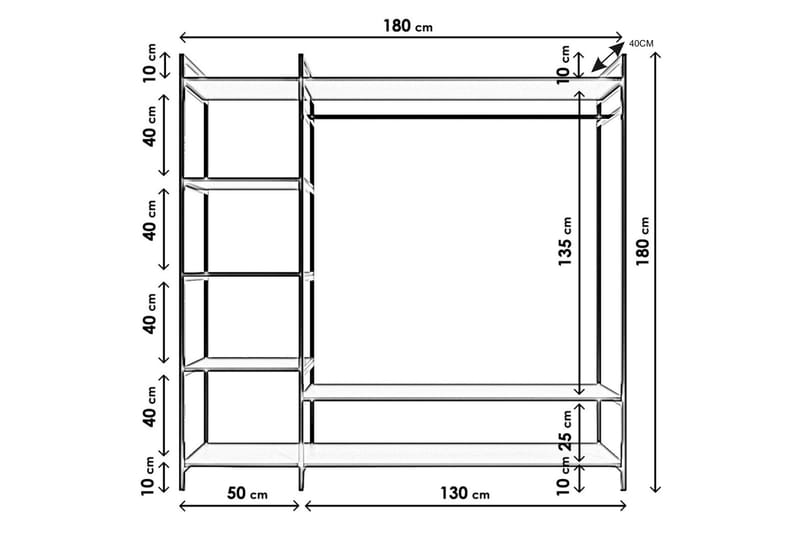 Garderobe Trendel 180x40 cm - Svart - Oppbevaring - Garderober & garderobesystem