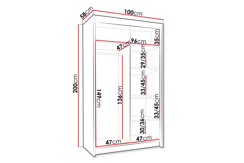 Garderobe Veria 100x200 cm - Hvit - Oppbevaring - Garderober & garderobesystem