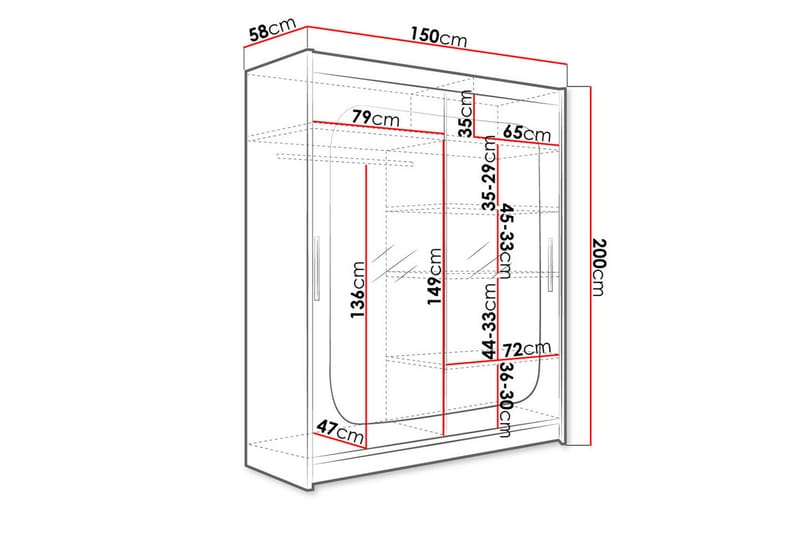 Garderobe Vest 150x58x200 cm - Oppbevaring - Garderober & garderobesystem