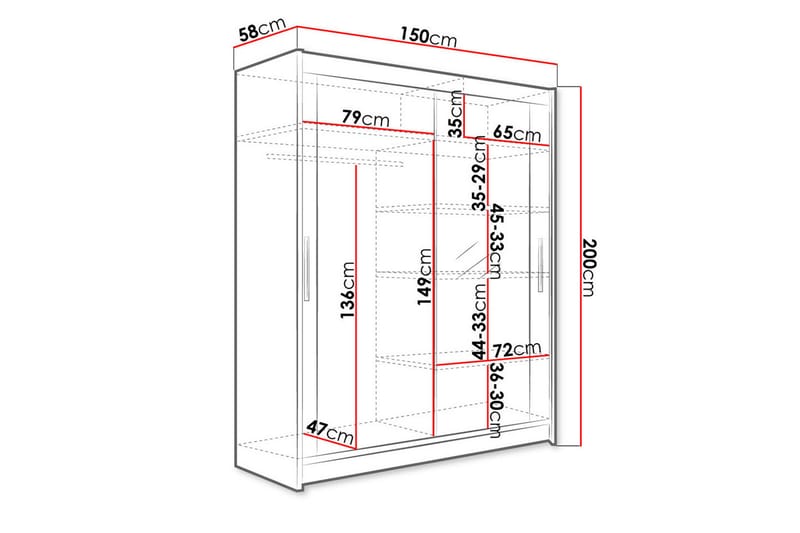 Garderobe Westa 150x58x200 cm - Beige / Grå /  Hvit - Oppbevaring - Garderober & garderobesystem