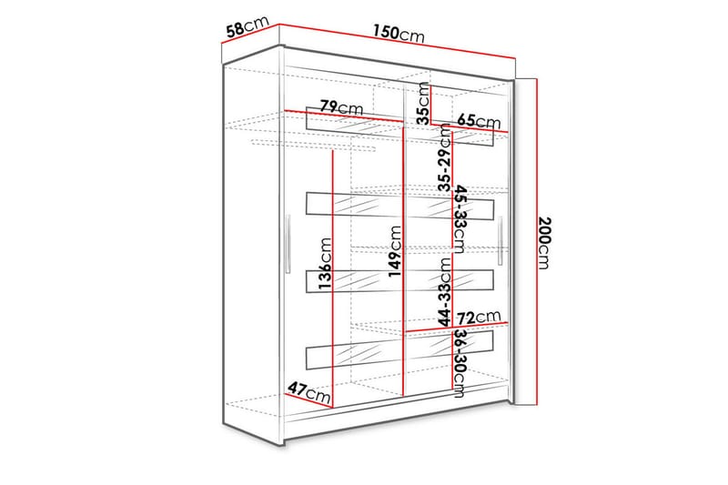 Garderobe Westa 150x58x200 cm - Hvit - Oppbevaring - Garderober & garderobesystem