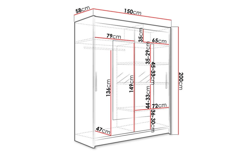 Garderobe Westa 150x58x200 cm - Hvit - Oppbevaring - Garderober & garderobesystem