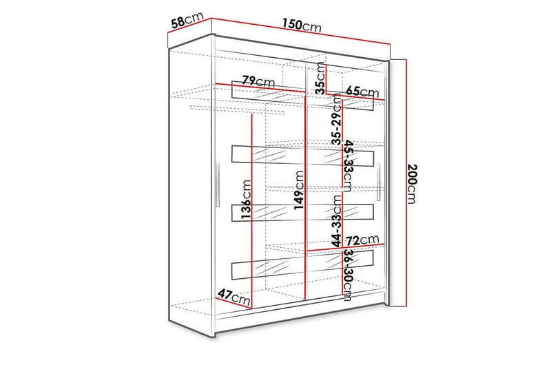 Garderobe Presto 58x150 cm - Hvit/Svart - Oppbevaring - Garderober & garderobesystem