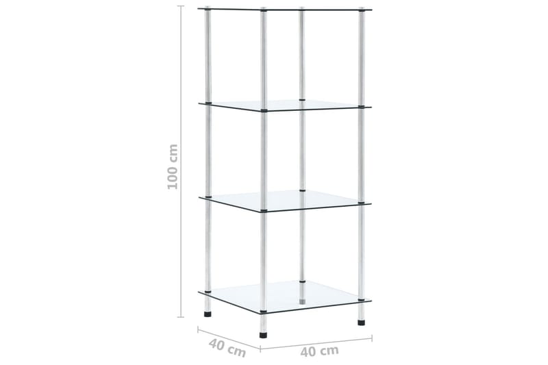 Hylle 4 etasjer gjennomsiktig 40x40x100 cm herdet glass - Oppbevaring - Garderober & garderobesystem - Garderobeinnredning - Hylleplan til garderobe