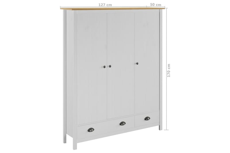 Garderobeskap 3 dører Hill Range hvit 127x50x170 cm - Oppbevaring - Garderober & garderobesystem