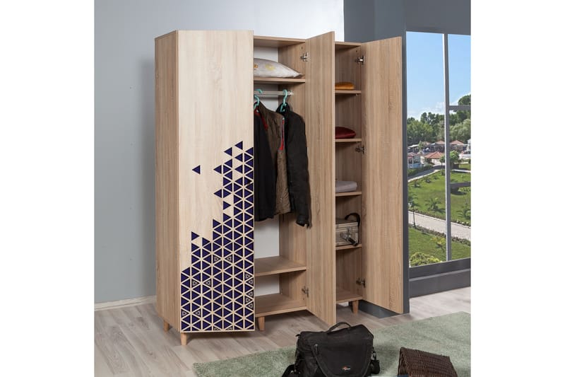 Garderobe Gillberga 135 cm - Brun/Blå - Oppbevaring - Garderober & garderobesystem - Garderobeskap