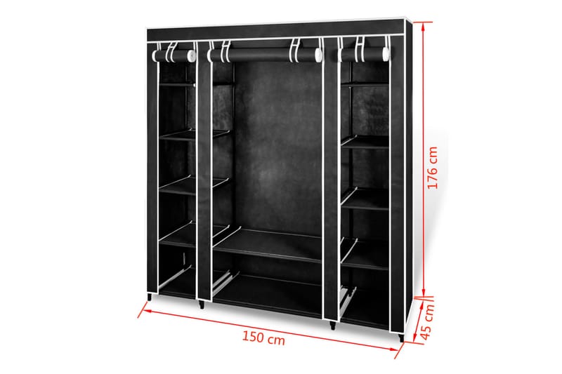 Garderobeskap m. hyller & stenger 45x150x176cm svart stoff - Svart - Oppbevaring - Garderober & garderobesystem