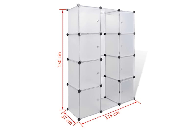 Modulskap med 9 rom 37x115x150 cm hvit - Hvit - Oppbevaring - Garderober & garderobesystem