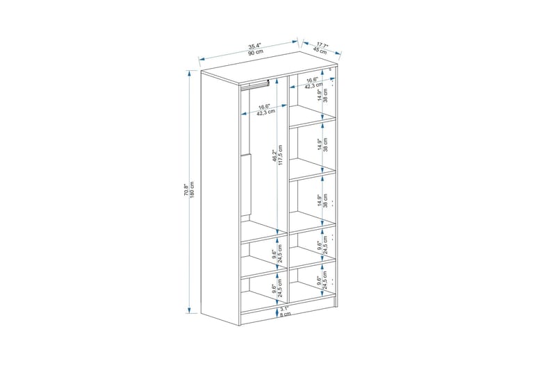 Newra Garderobe 90x180 cm - Hvit - Oppbevaring - Garderober & garderobesystem