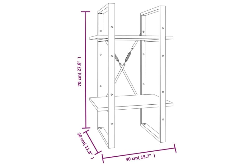 beBasic Bokhylle 2 etasjer brun eik 40x30x70 cm konstruert tre - Brun - Oppbevaring - Hylle - Bokhylle