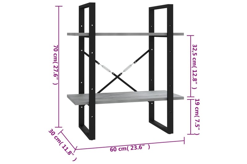 beBasic Bokhylle 2 etasjer grå sonoma 60x30x70 cm konstruert tre - GrÃ¥ - Oppbevaring - Hylle - Bokhylle