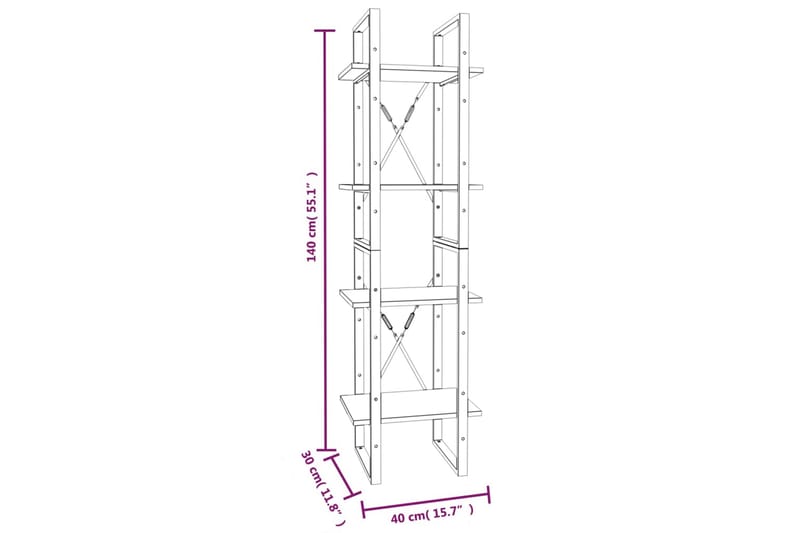 beBasic Bokhylle 4 etasjer grå sonoma 40x30x140 cm konstruert tre - GrÃ¥ - Oppbevaring - Hylle - Bokhylle