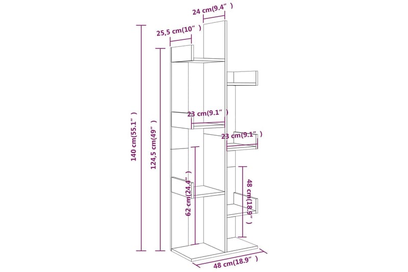 beBasic Bokhylle 48x25,5x140 cm brun eik konstruert tre - Brun - Oppbevaring - Hylle - Bokhylle