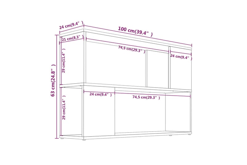 beBasic Bokhylle brun eik 100x24x63 cm konstruert tre - Brun - Oppbevaring - Hylle - Bokhylle