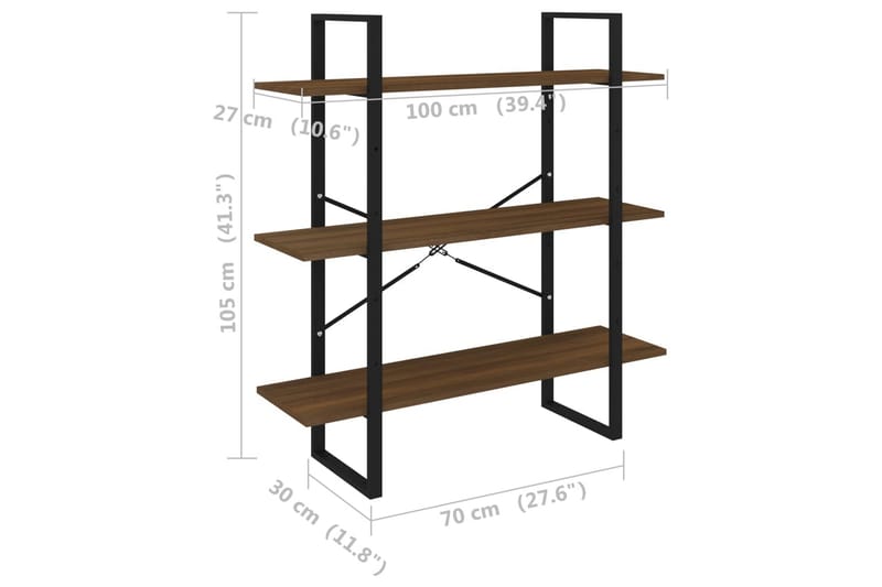 beBasic Bokhylle brun eik 100x30x105 cm konstruert tre - Brun - Oppbevaring - Hylle - Bokhylle