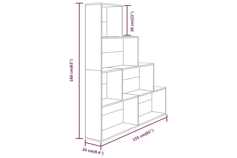 beBasic Bokhylle brun eik 155x24x160 cm - Brun - Oppbevaring - Hylle - Bokhylle