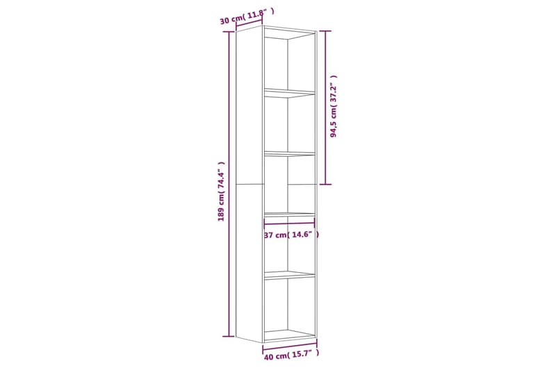 beBasic Bokhylle brun eik 40x30x189 cm konstruert tre - Brun - Oppbevaring - Hylle - Bokhylle