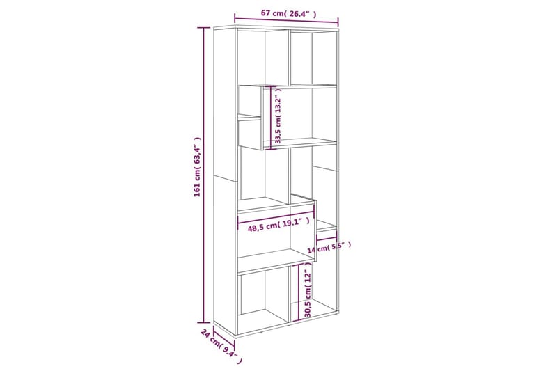 beBasic Bokhylle brun eik 67x24x161 cm konstruert tre - Brun - Oppbevaring - Hylle - Bokhylle