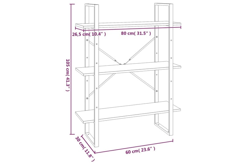 beBasic Bokhylle brun eik 80x30x105 cm konstruert tre - Brun - Oppbevaring - Hylle - Bokhylle