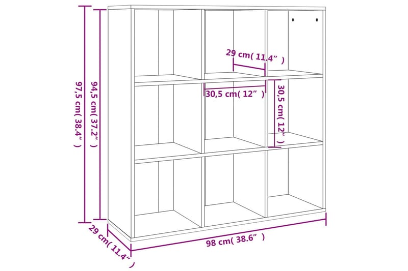 beBasic Bokhylle brun eik 98x30x98 cm - Brun - Oppbevaring - Hylle - Bokhylle