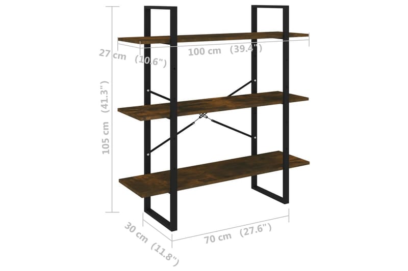 beBasic Bokhylle røkt eik 100x30x105 cm konstruert tre - Brun - Oppbevaring - Hylle - Bokhylle