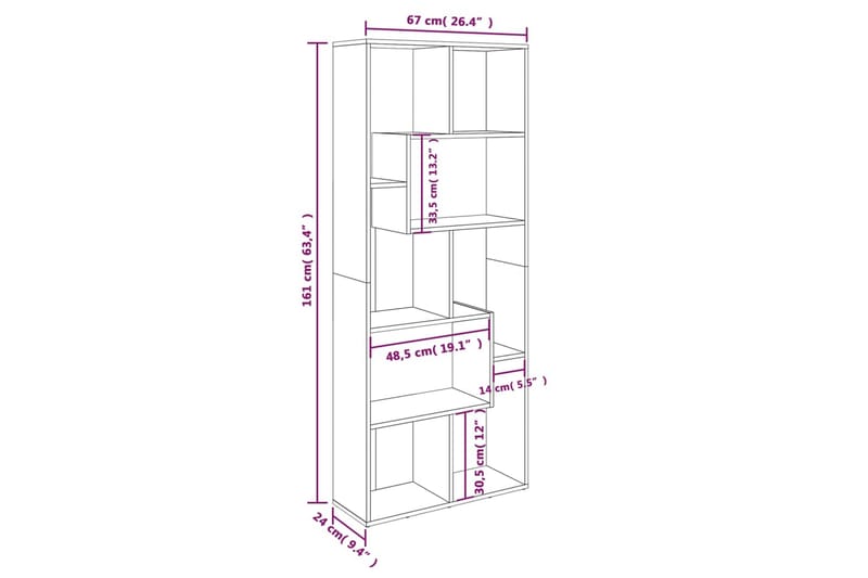 beBasic Bokhylle røkt eik 67x24x161 cm konstruert tre - Brun - Oppbevaring - Hylle - Bokhylle