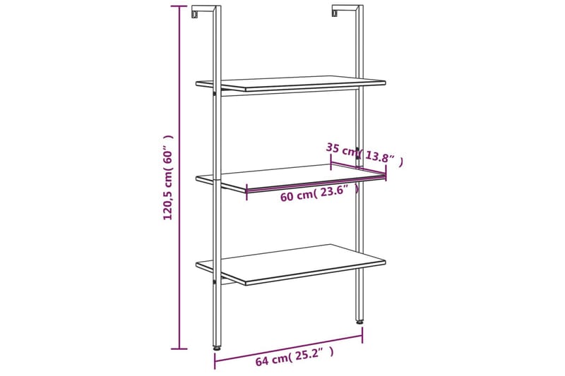 beBasic Stigehylle 3 etasjer lysebrun og svart 64x35x120,5 cm - Brun - Oppbevaring - Hylle - Bokhylle