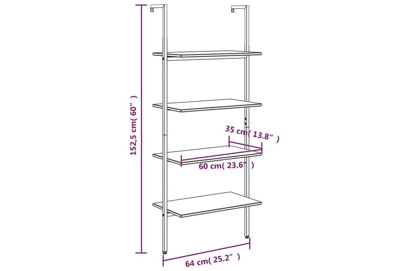 beBasic Stigehylle 4 etasjer lysebrun og svart 64x35x152,5 cm - Brun - Oppbevaring - Hylle - Bokhylle