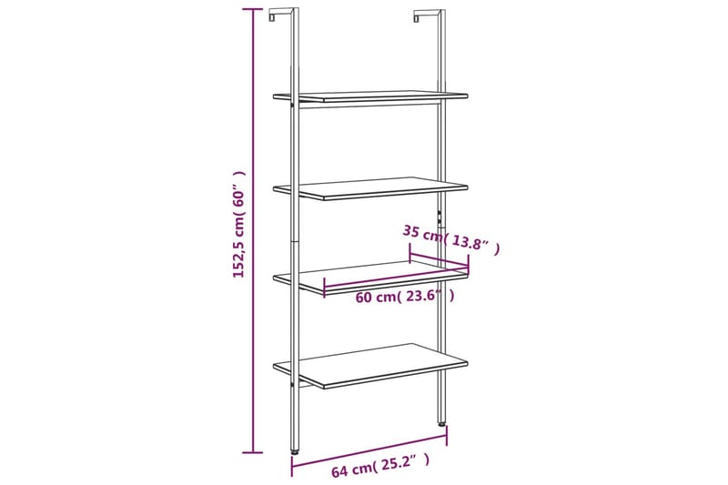 beBasic Stigehylle 4 etasjer mørkebrun og svart 64x35x152,5 cm - Brun - Oppbevaring - Hylle - Bokhylle