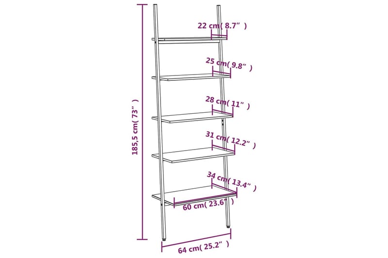 beBasic Stigehylle 5 etasjer lysebrun og svart 64x34x185,5 cm - Brun - Oppbevaring - Hylle - Bokhylle