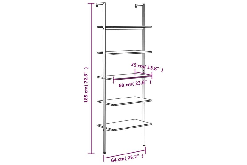 beBasic Stigehylle 5 etasjer lysebrun og svart 64x35x185 cm - Brun - Oppbevaring - Hylle - Bokhylle