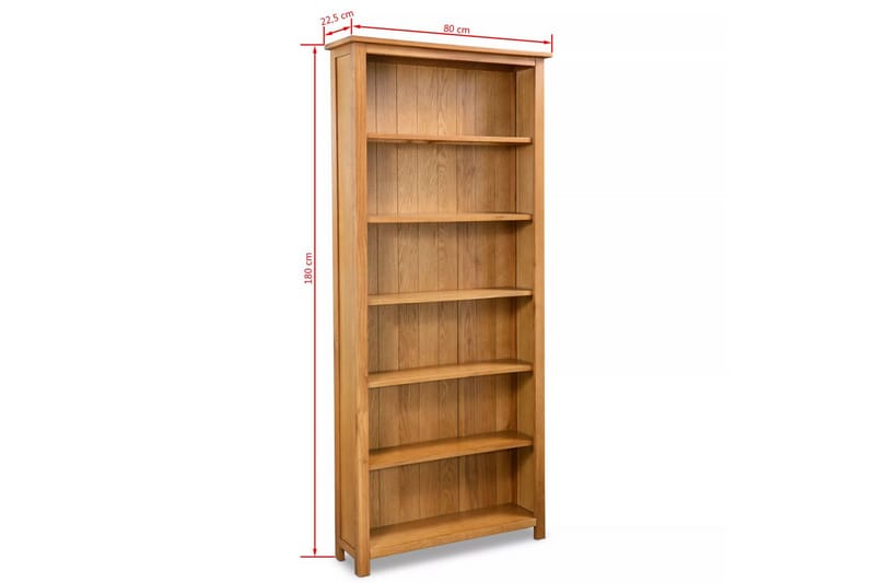 6-etasjers bokhylle 80x22,5x180 cm heltre eik - Brun - Oppbevaring - Hylle - Bokhylle