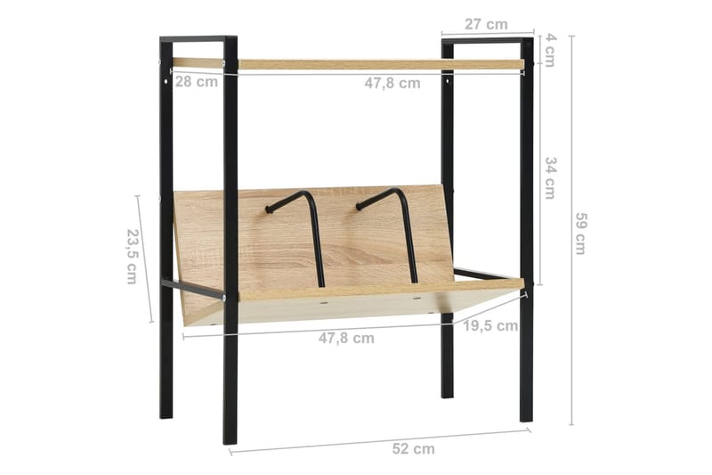 Bokhylle 2 lag svart & eik 52x28x59 cm sponplate - Oppbevaring - Hylle - Bokhylle