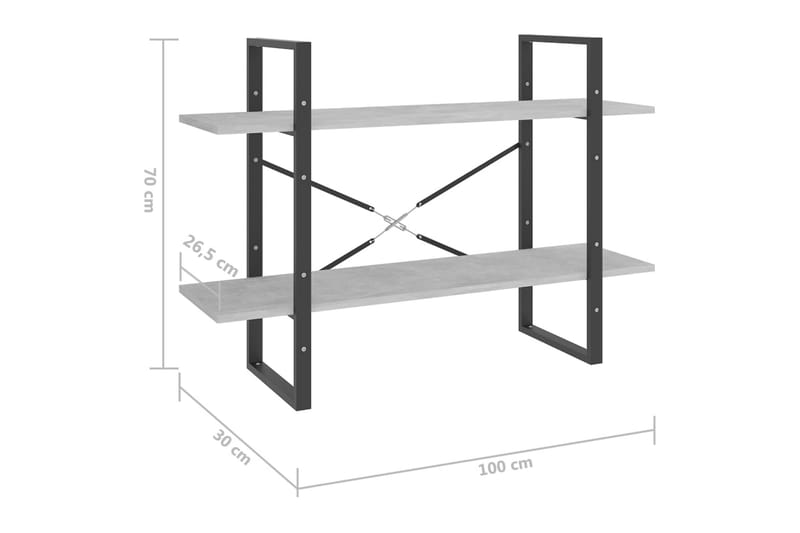 Bokhylle 2 nivåer betonggrå 100x30x70 cm sponplate - Grå - Oppbevaring - Hylle - Bokhylle