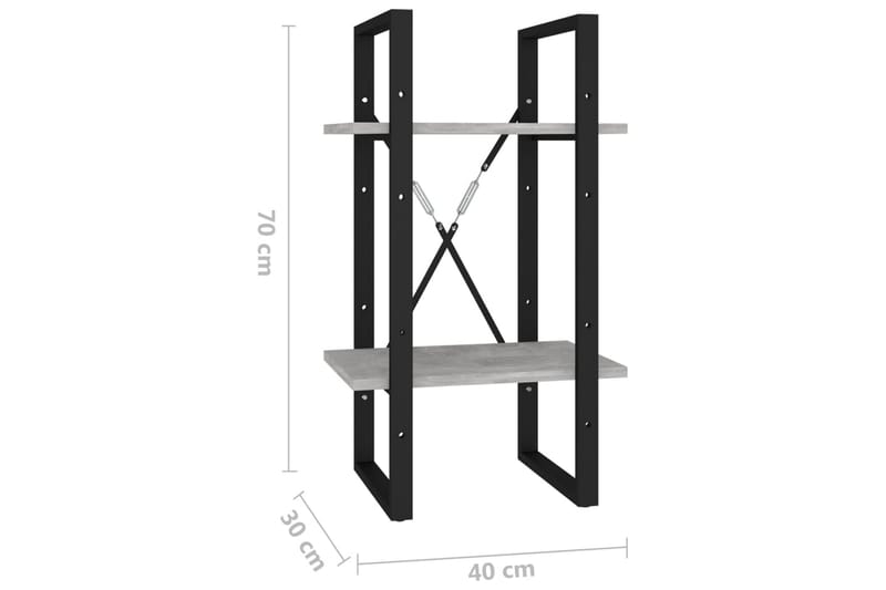 Bokhylle 2 nivåer betonggrå 40x30x70 cm sponplate - Grå - Oppbevaring - Hylle - Bokhylle