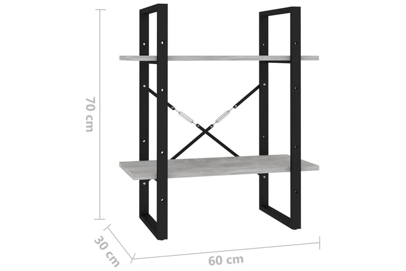 Bokhylle 2 nivåer betonggrå 60x30x70 cm sponplate - Grå - Oppbevaring - Hylle - Bokhylle