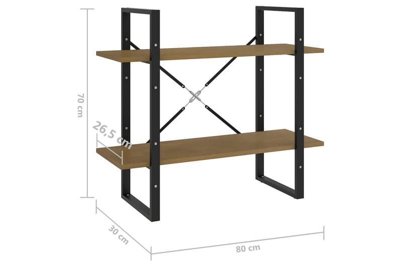 Bokhylle 2 nivåer brun 80x30x70 cm heltre furu - Brun - Oppbevaring - Hylle - Bokhylle