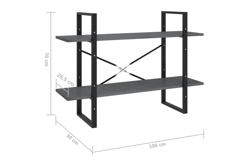 Bokhylle 2 nivåer grå 100x30x70 cm heltre furu - Grå - Oppbevaring - Hylle - Bokhylle