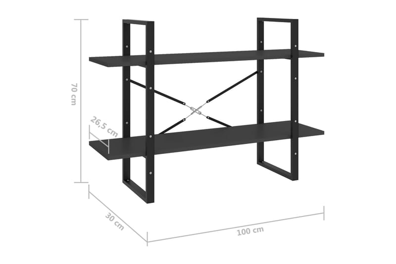 Bokhylle 2 nivåer grå 100x30x70 cm sponplate - Grå - Oppbevaring - Hylle - Bokhylle