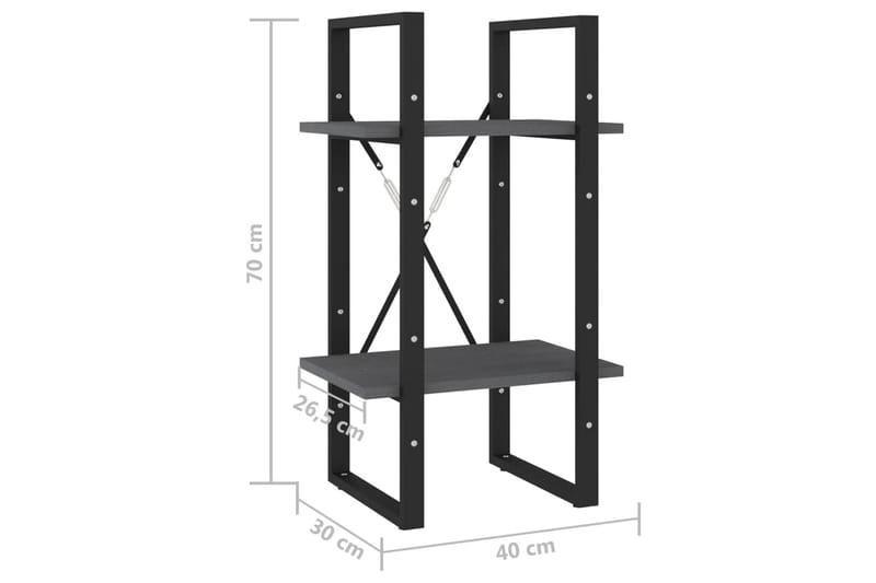 Bokhylle 2 nivåer grå 40x30x70 cm heltre furu - Grå - Oppbevaring - Hylle - Bokhylle