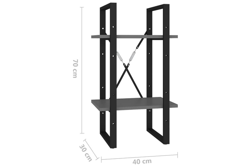 Bokhylle 2 nivåer grå 40x30x70 cm sponplate - Grå - Oppbevaring - Hylle - Bokhylle