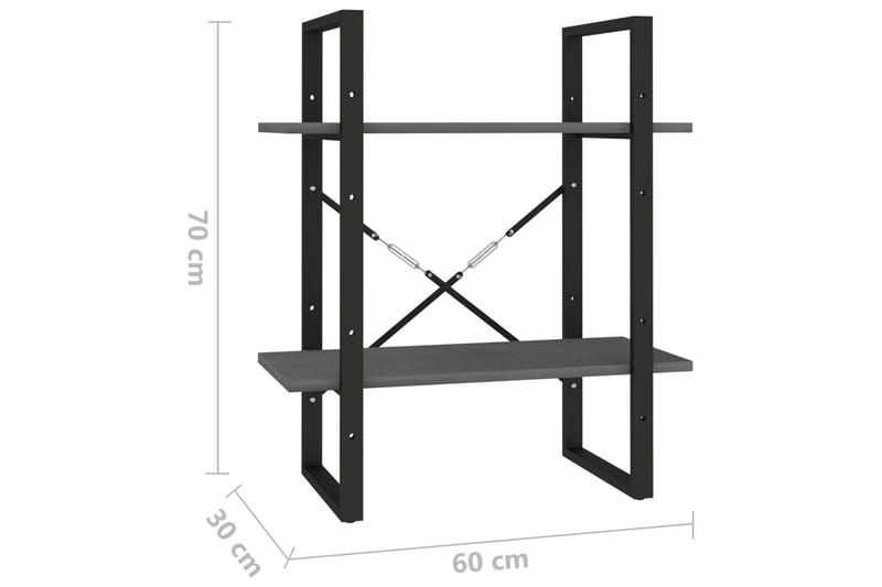 Bokhylle 2 nivåer grå 60x30x70 cm heltre furu - Grå - Oppbevaring - Hylle - Bokhylle