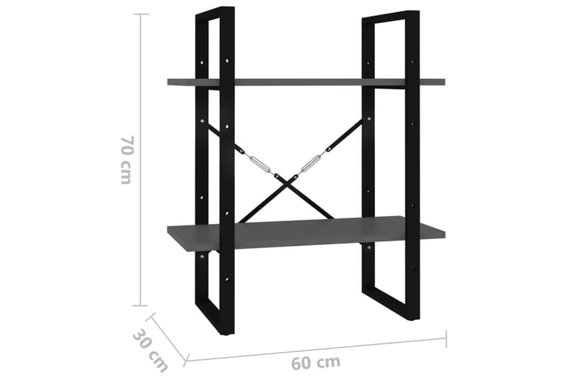 Bokhylle 2 nivåer grå 60x30x70 cm sponplate - Grå - Oppbevaring - Hylle - Bokhylle