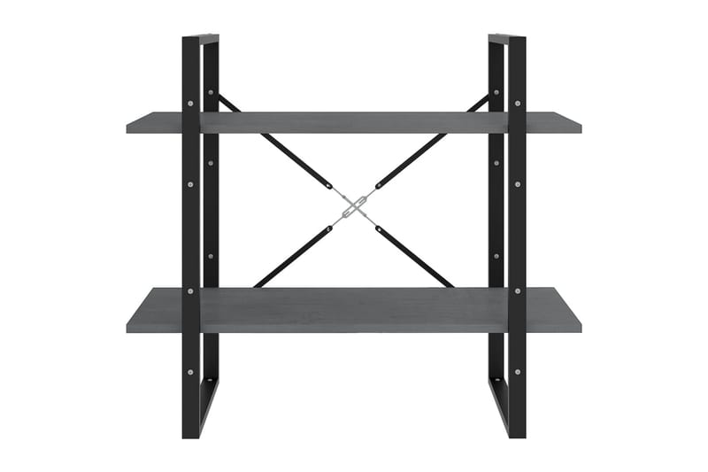 Bokhylle 2 nivåer grå 80x30x70 cm heltre furu - Grå - Oppbevaring - Hylle - Bokhylle