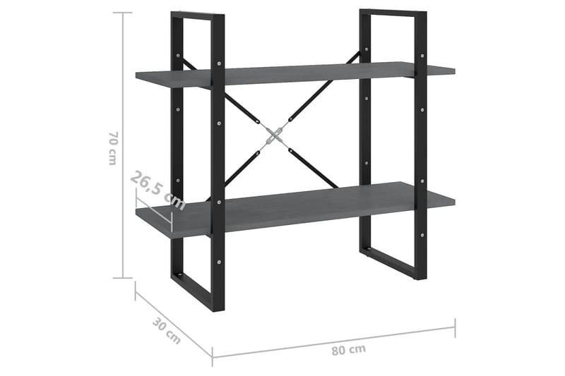 Bokhylle 2 nivåer grå 80x30x70 cm heltre furu - Grå - Oppbevaring - Hylle - Bokhylle