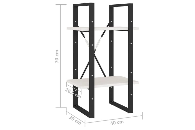 Bokhylle 2 nivåer hvit 40x30x70 cm heltre furu - Hvit - Oppbevaring - Hylle - Bokhylle