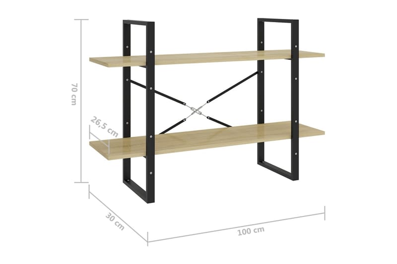 Bokhylle 2 nivåer sonoma eik 100x30x70 cm sponplate - Brun - Oppbevaring - Hylle - Bokhylle