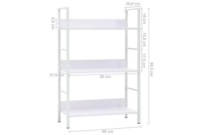 Bokhylle 3 lag hvit 60x27,6x90,5 cm sponplate - Oppbevaring - Hylle - Bokhylle