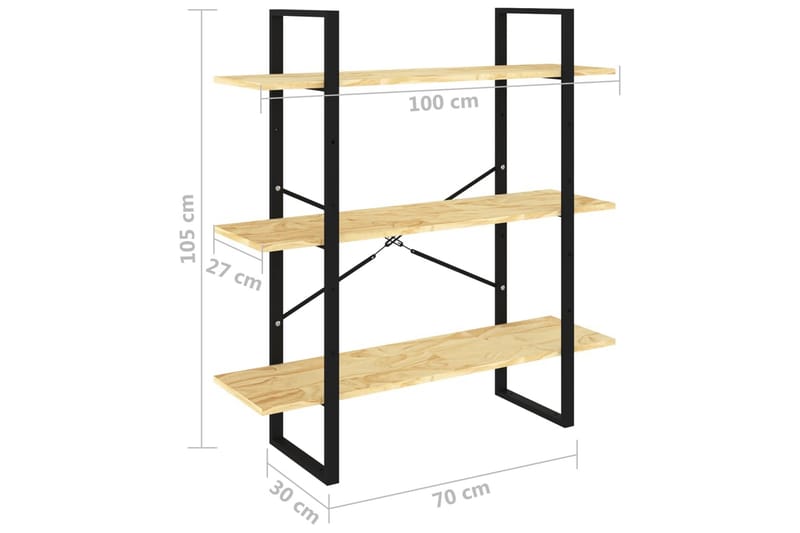 Bokhylle 3 nivåer 100x30x105 cm heltre furu - Brun - Oppbevaring - Hylle - Bokhylle