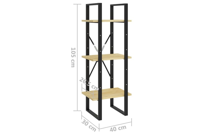 Bokhylle 3 nivåer 40x30x105 cm heltre furu - Brun - Oppbevaring - Hylle - Bokhylle